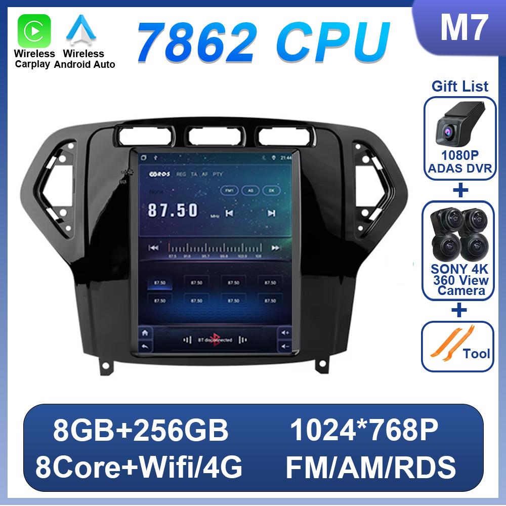 9.7 Inch Car Radio Android 14 For Ford Mondeo Mk4 Galaxy A/C 2007-2010 No 2 Din Stereo Head Unit Wireless Carplay GPS Navigation