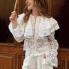 Women S Lace Long Sleeve Double Layer Collar Shirt Elegant Commute