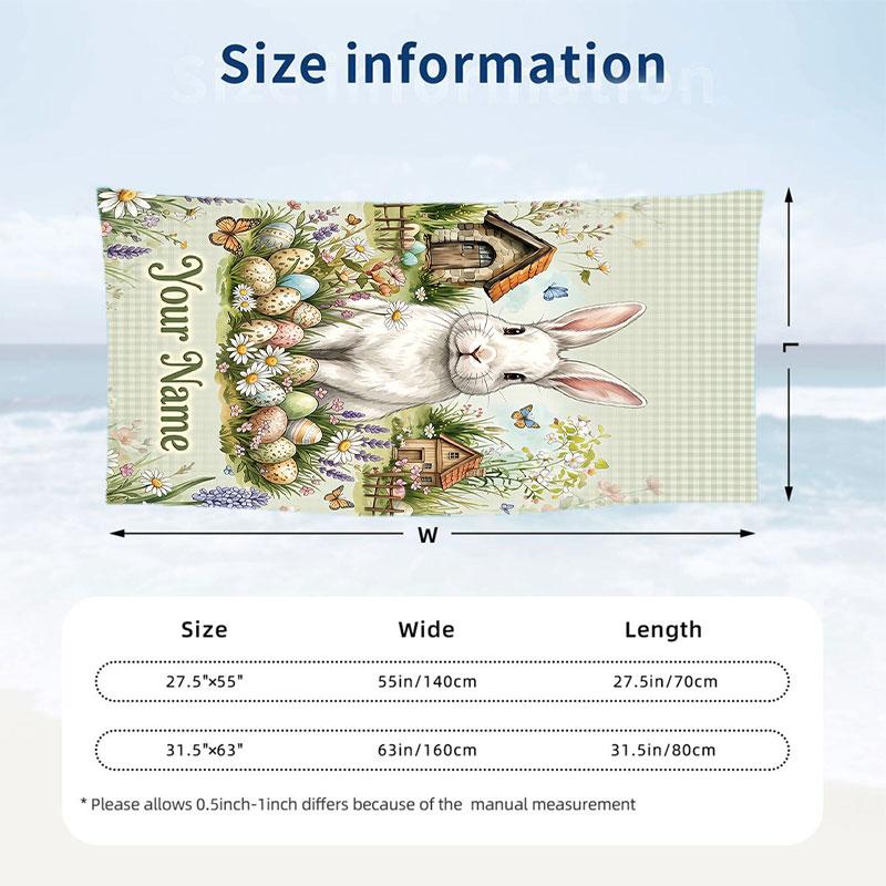 Easter Bunny Theme Beach Towel Personalized Custom Name & Text Soft Quick Dry Beach Towel for Swimming Travel