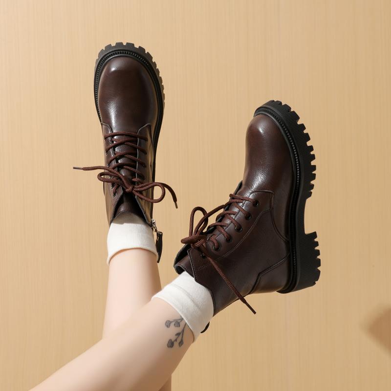 Women’s Winter Boots Casual Brown Short Motorcycle Boots Street Style Black Warm Ankle Boots with Fur Plus Size