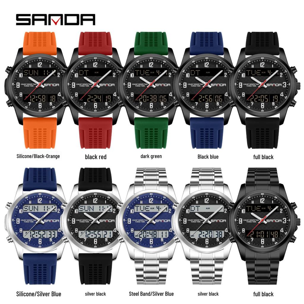 SANDA Multifunctional Luminous Student Watch - Classic, Fashionable, Waterproof with Timer & Alarm.