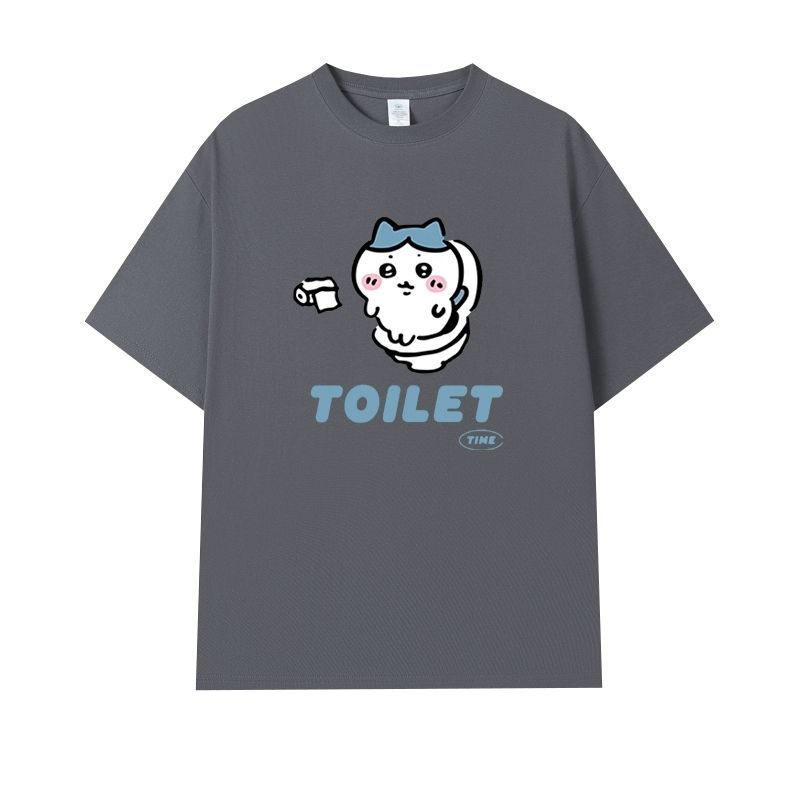 Fashion Chiikawa Cartoon Print 100% Cotton Short Sleeve Round Neck Women's T-shirt Trendy Summer Cute Loose Women's T-shirt Tops