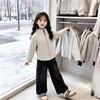 Girls' Warm Faux Cashmere Slimming Hoodie with Stylish Stand Collar - Versatile Velvet Base Layer for Autumn/Winter