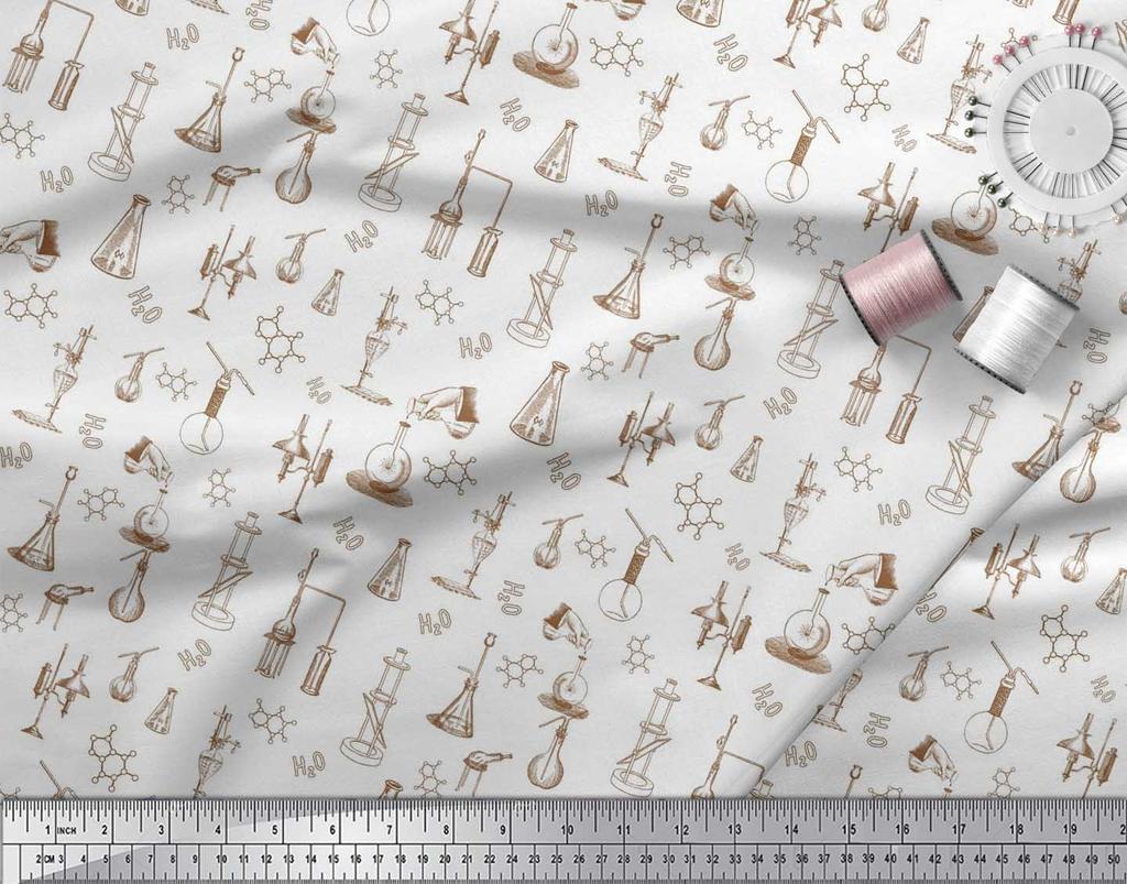 Soimoi Japan Crepe Satin Fabric Scientific Lab Equipments Education Theme Fabric Prints By metre 42 Inch