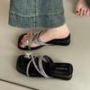 With Skirt Rhinestone Beach Flip-flops Sandals Women's 2025 New Summer Wear Wedge Heel Beautiful Set of Toe Cool Slippers