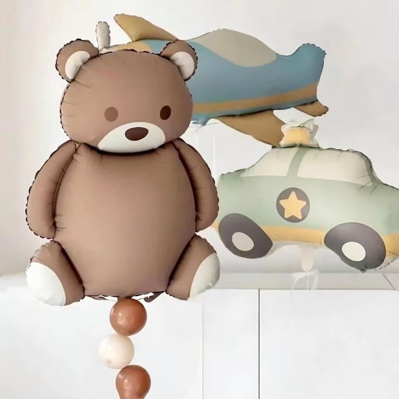 Cartoon Matte Bear Rainbow Plane Car Foil Balloons Happy Birthday Party Decorations Kids Girl Boy Baby Shower Toys Supplies