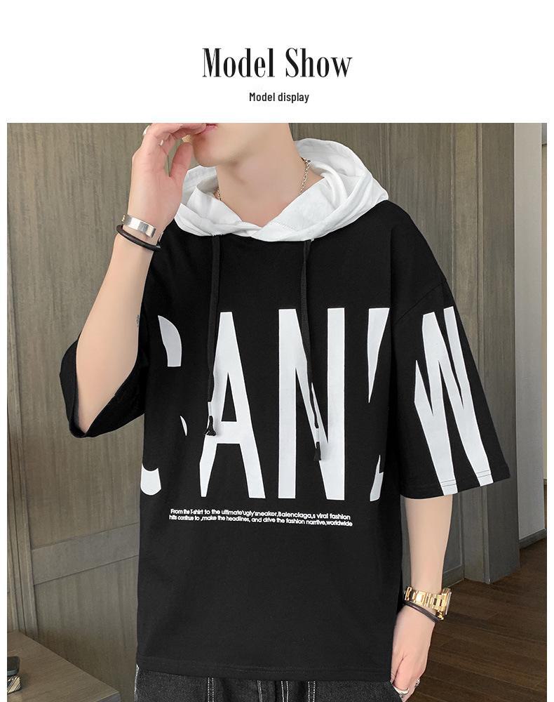 2022 Summer Men's Hooded Short-Sleeve Sweatshirt - Korean Style Casual Hoodie for Students