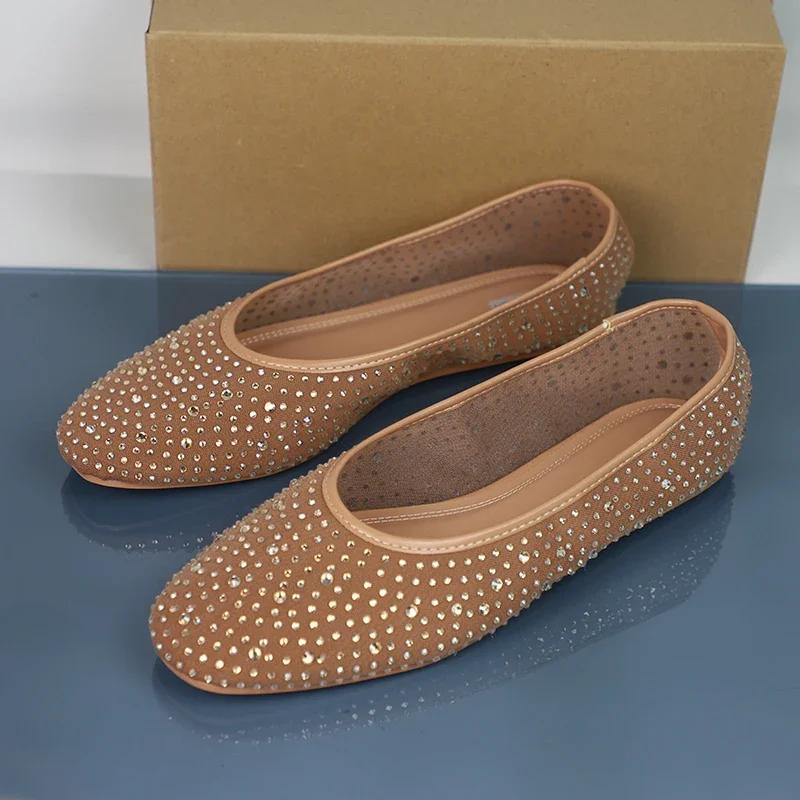 

Модные Роскошные Стразы Женские Балетки Дышащая Сетка Мелкие Удобные Повседневные Туфли Дизайнерский Бренд 2025 Весна Женская Обувь 38 бежевый