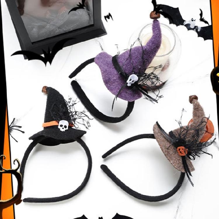 Halloweenowe Opaski z Czapką Czarownicy z Detalami Czapki i Czaszki Modne Opaski Magiczna Dekoracja Imprezowa