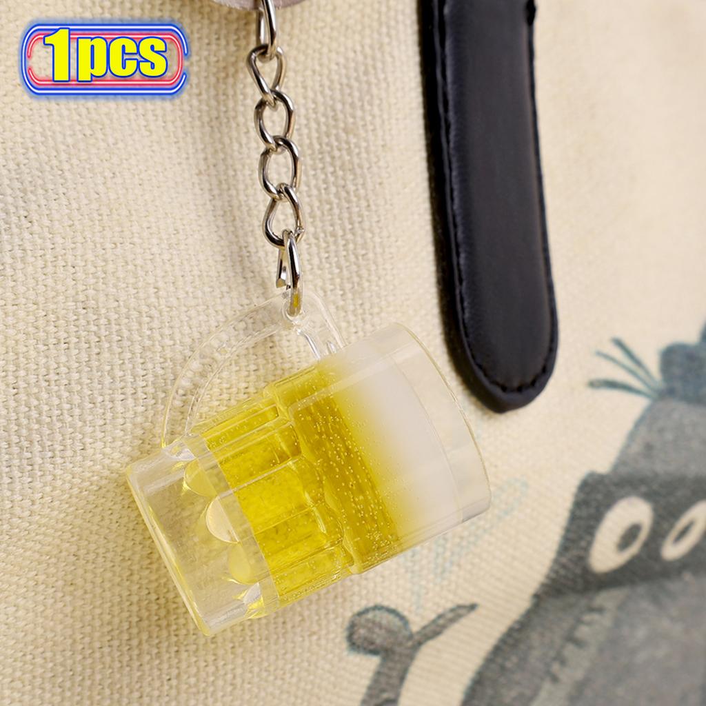 Simulation Beer mug keychain Men Women Couple Resin Simulation Food Handicraft Key Chain Bag Pendant Jewelry Accessories Gift