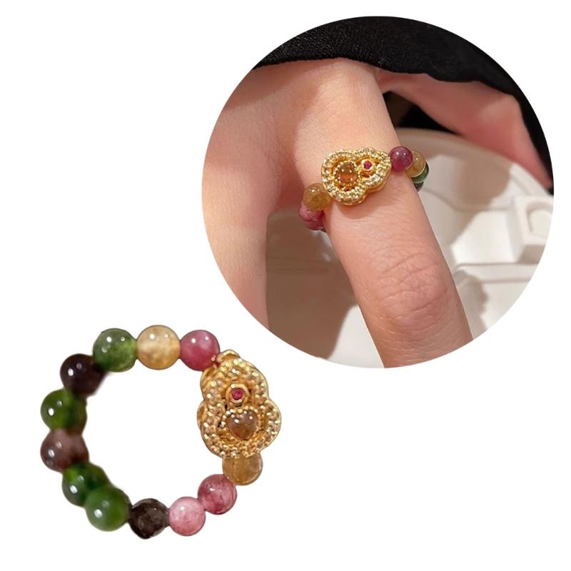 Colorful Beaded Rings Adjustable Rings Opening Rings Finger Open Rings Alloy Texture Suitable for Various Occasion