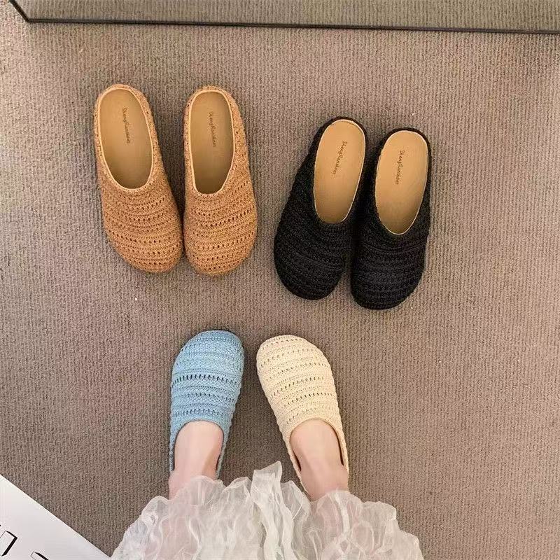 French niche mesh hollow breathable bag head half slippers women's summer new Roman platform sandals