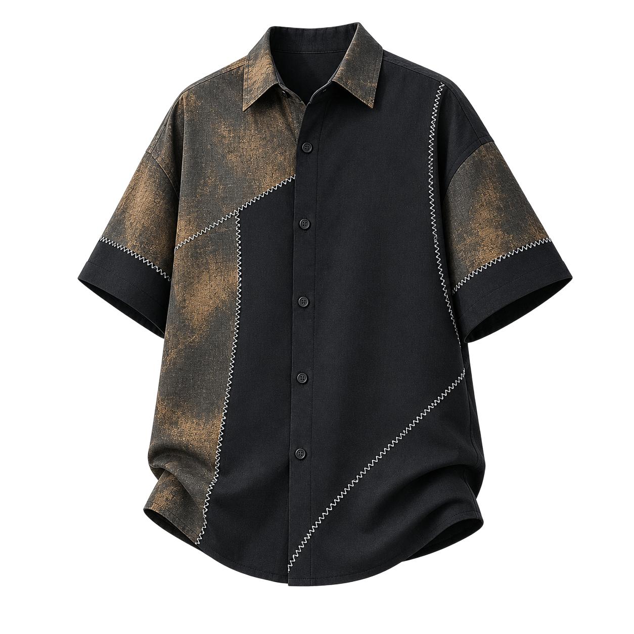 Spliced Short-sleeved Shirts, Men s Shirts, Niche Half-sleeved Tops L чёрный