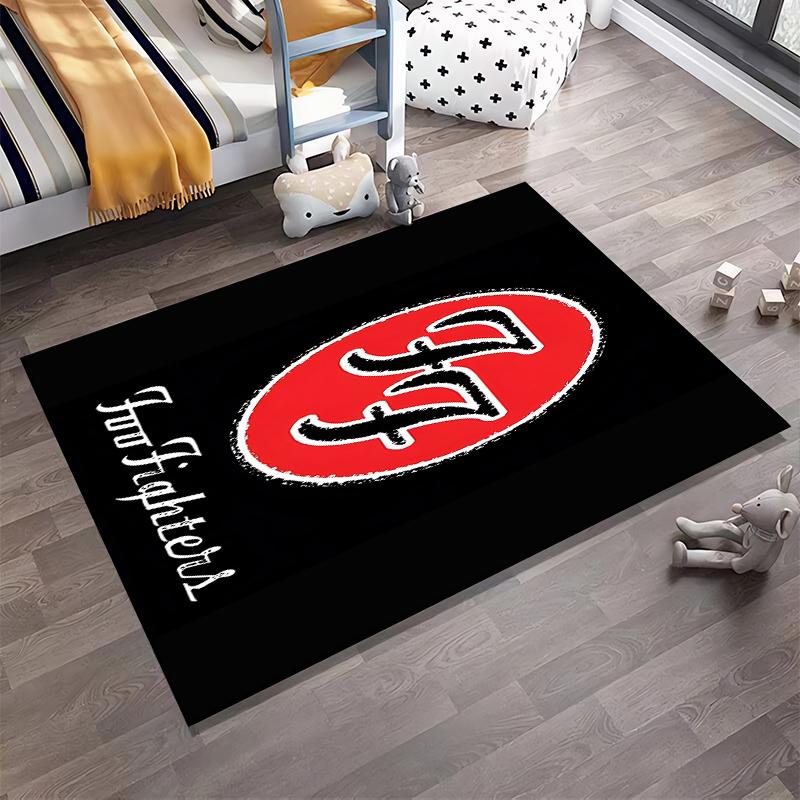 Red band logo printed non-slip rug suitable for living room and bedroom sofas