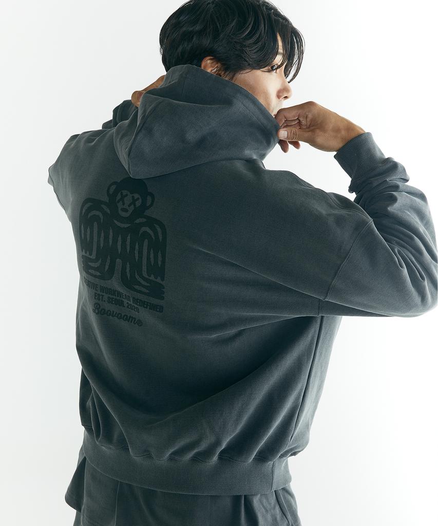 [Big Size] Stamp Oversized Heavy Pigment Hoodie Charcoal