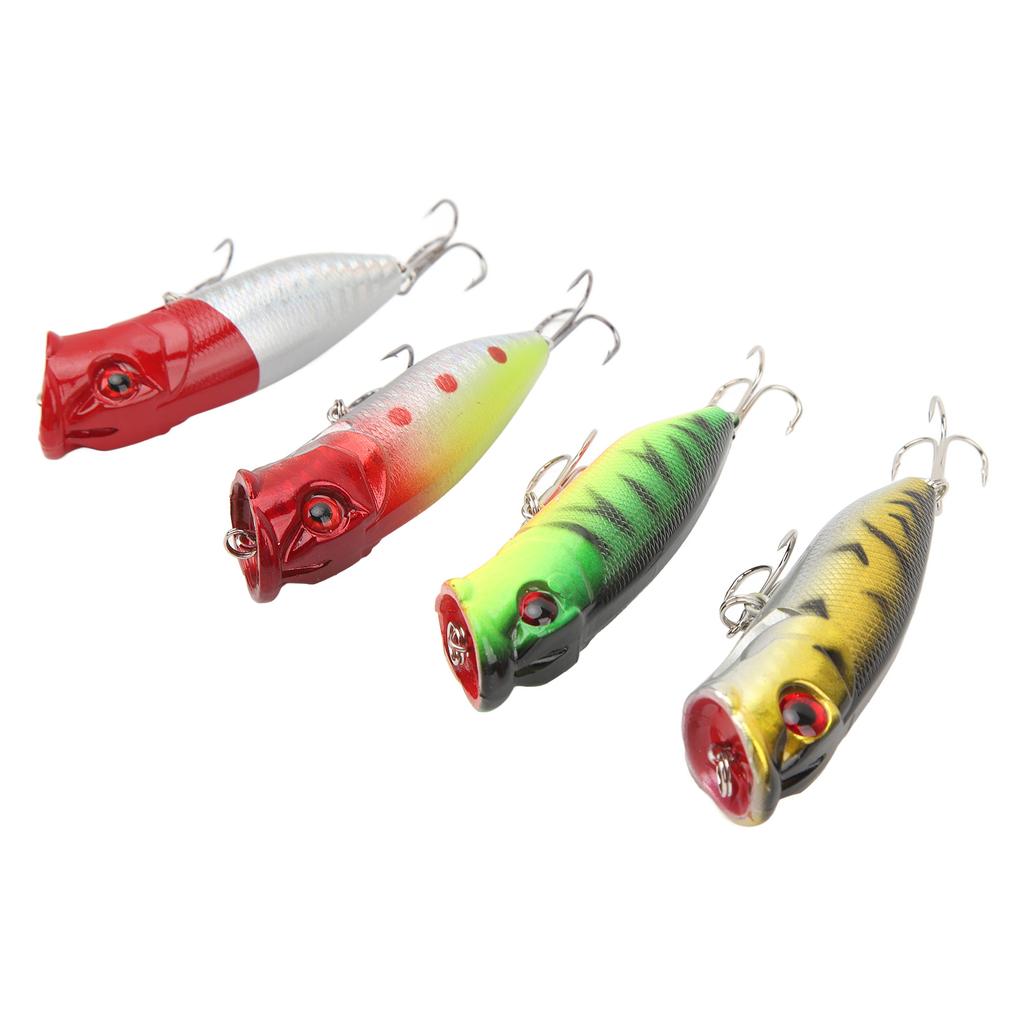 4 PCS Lure Hard Bait Plastic and Stainless Steel 3D Realistic Eyes Hard Fishing Lures Bait with Treble Hooks for Fishing
