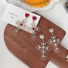 S925 Silver Cross Hollow Earrings with Inlaid Diamonds