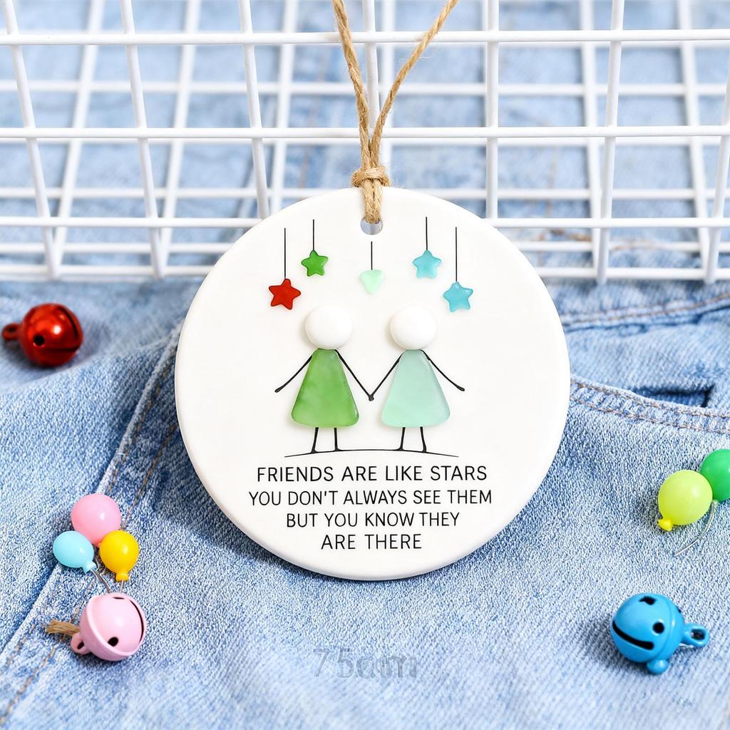 Friends Christmas Ornaments Acrylic Decorative Christmas Tree Decor Handmade Heart Shape Keepsake Figurines Decoration For