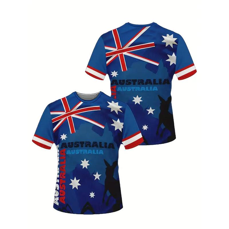Australia National Flag T-shirt For Men's Clothing 3d Printed Landmark Building T Shirts Kangaroo Koala Animal O-neck Tees Tops