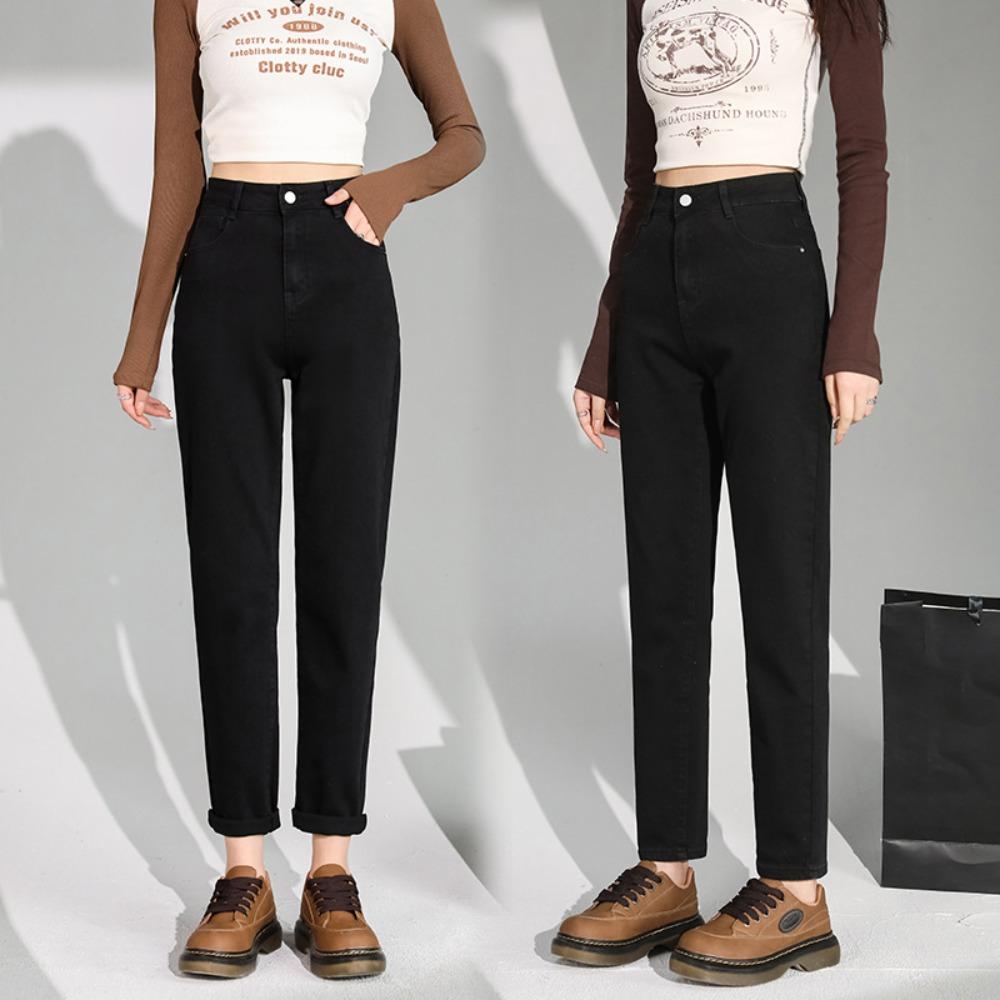 Autumn and winter 2025 new jeans women's high waist straight single button Korean version of Harlan pants casual commuting ins tide