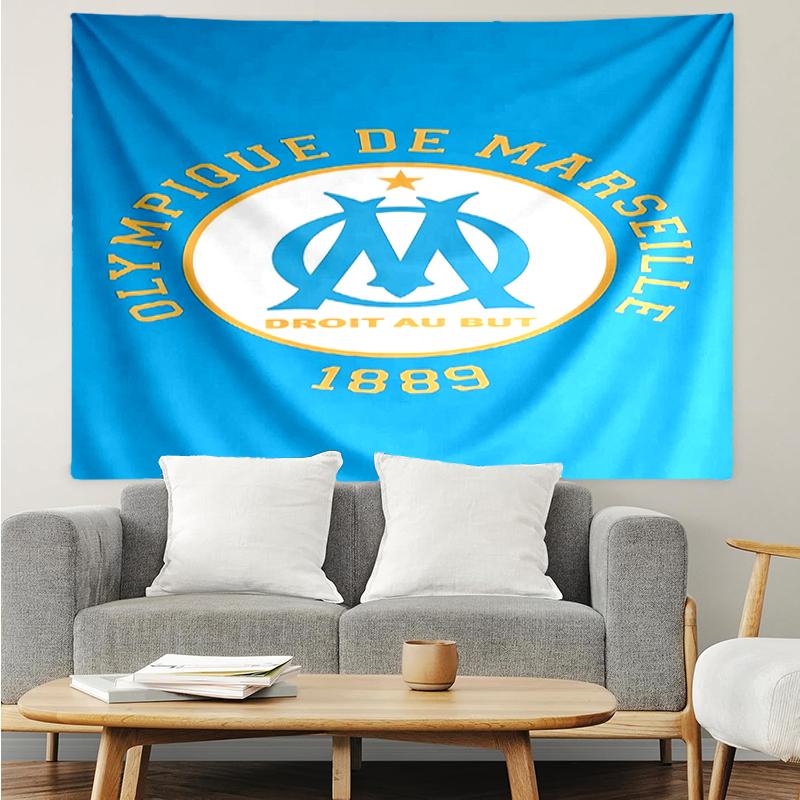 Olympique-de-Marseille Print Tapestry, Backdrop, Easy Setup, Ideal for Bedroom, Office & Living Room, with Aesthetic Wall Hanging Decor.