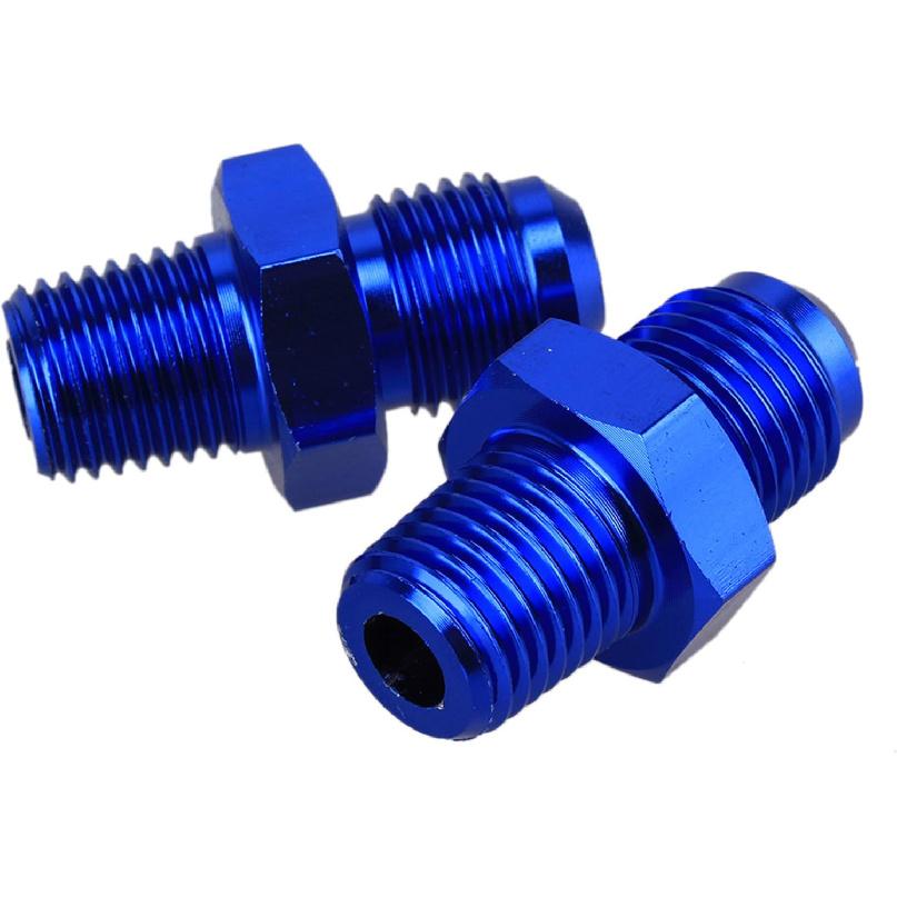 RDEXP Blue Aluminum Alloy AN6-1/4"" NPT Male Flare to Male Straight Pipe Thread Fitting Adapter Set of 2
