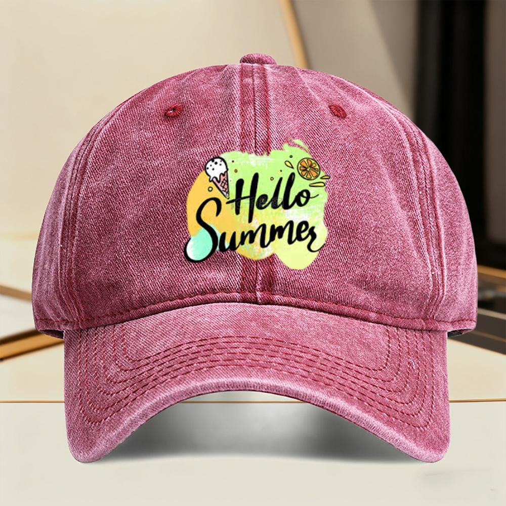 Hello Summer Ice Cream Lemon Print Baseball Cap Polyester Casual Adjustable Outdoor Headwear