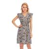 Women Summer V-Neck Chiffon Print Ruffled Sleeveless High Waist A Line Chic Dress S-XXL