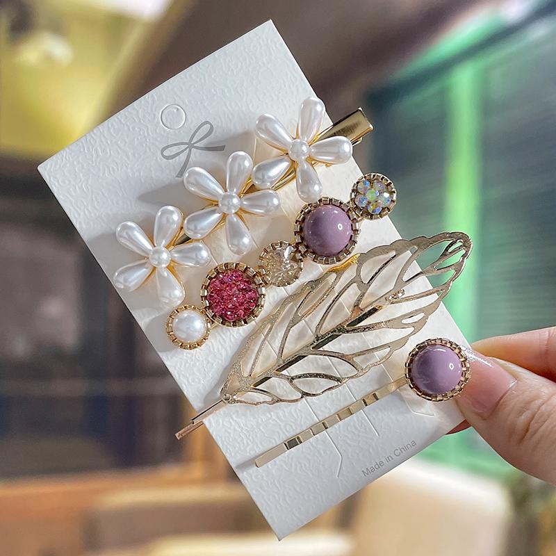 Fashion Acrylic Pearl Hair Clips Set Sweet Flower Hair Barrettes For Women Girls Korean Geometric Hair Accessories Jewelry