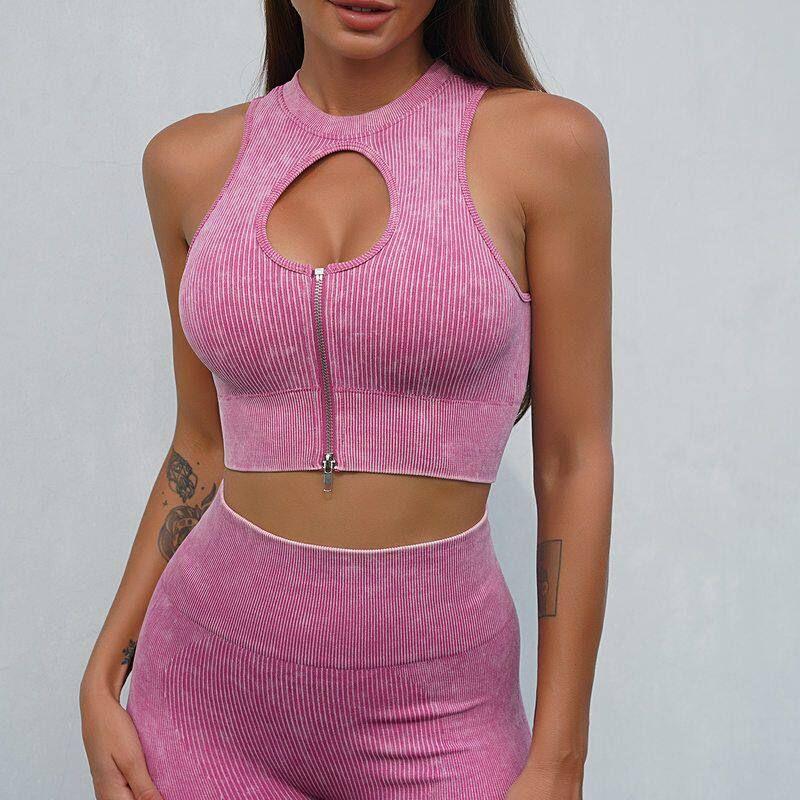 Pants Seamless Fitness Yoga European and American Suit Cross-Border Hip Tops High Waist Sportswear Women's Vest Stretch