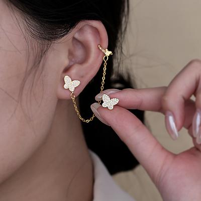 Fashionable Asymmetric Tassel Butterfly Earrings for Women's Temperament and Personality Ear Bone Clips Super Fairy Earrings Earrings