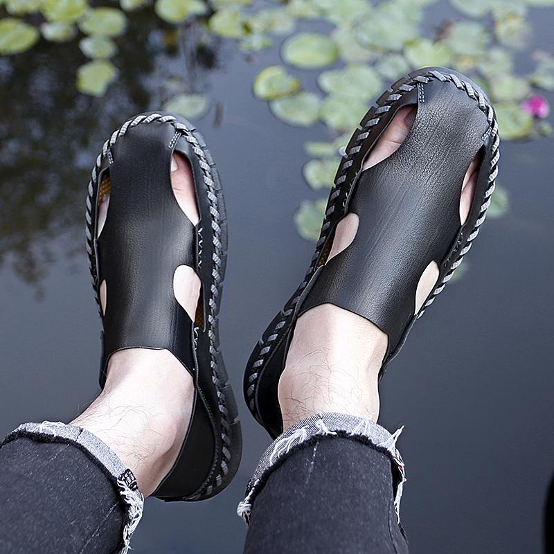 

Мужские сандалии черные кожаные туфли для вождения сандалии-гладиаторы летние пляжные туфли на открытом воздухе большие размеры EU:47 чёрный