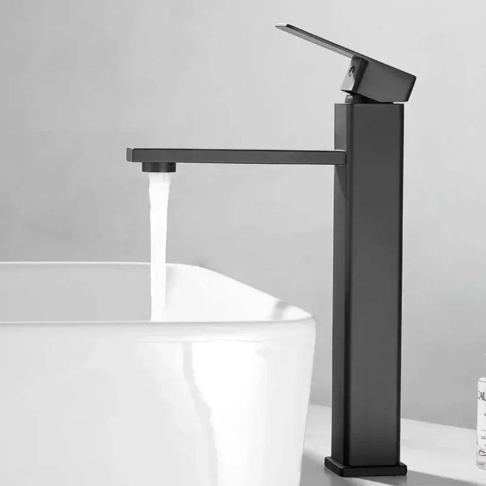 Basin Faucet Sink  Mounted Black Chrome Hot Cold Water Basin Mixing Long Short Faucet Matte Black Washbasin Faucet CraneFMX