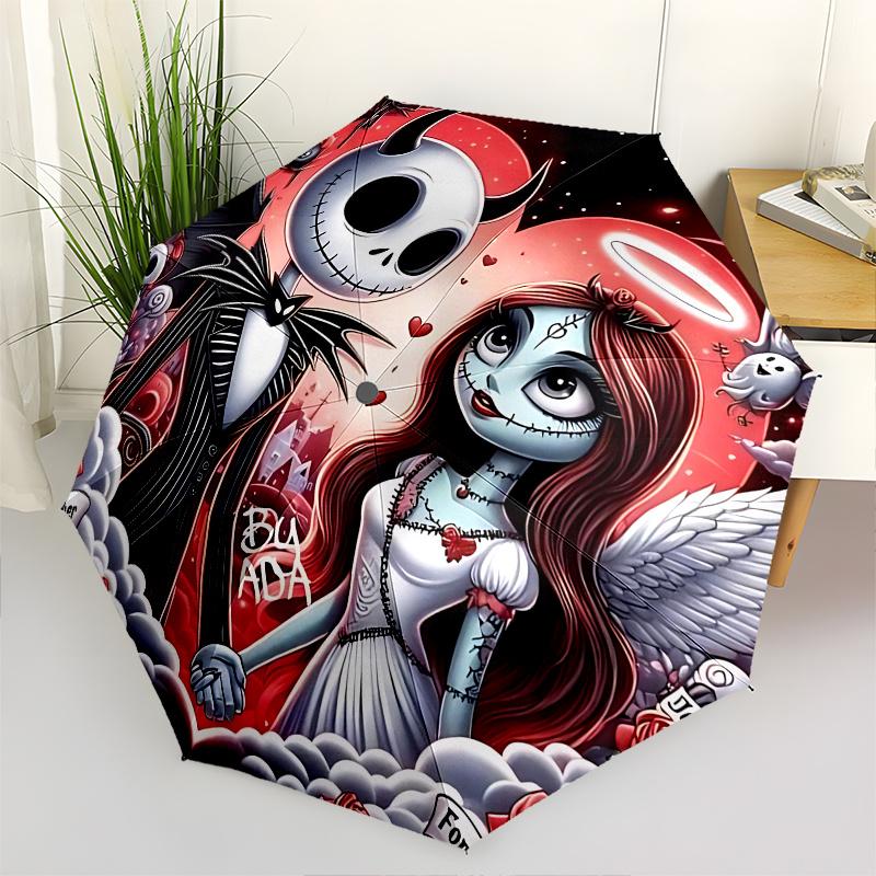 

1 Auto Open Jack Skellington, Sally Themed Colorful 8-rib Portable Umbrella for Men and Women, A Compact Commuting Companion Suitable for Da