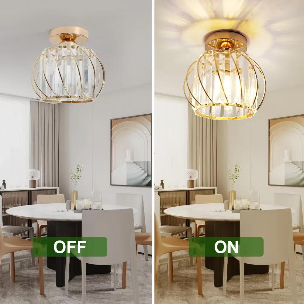 Modern Mini Ceiling Light European Style E27 Iron Semi Flush Mount for Home Gold Luxury Crystal Ceiling Lamp