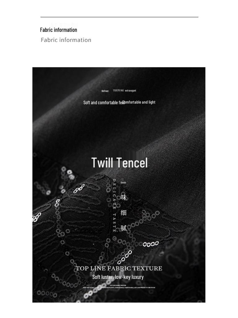 French Sequin Embroidery Vest & Tencel Midi Skirt Two-Piece Set for Women