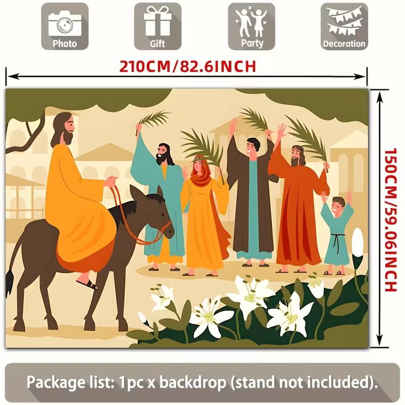 2D Religious Palm Sunday Backdrop Cloth Jesus Triumphal Entry Scene