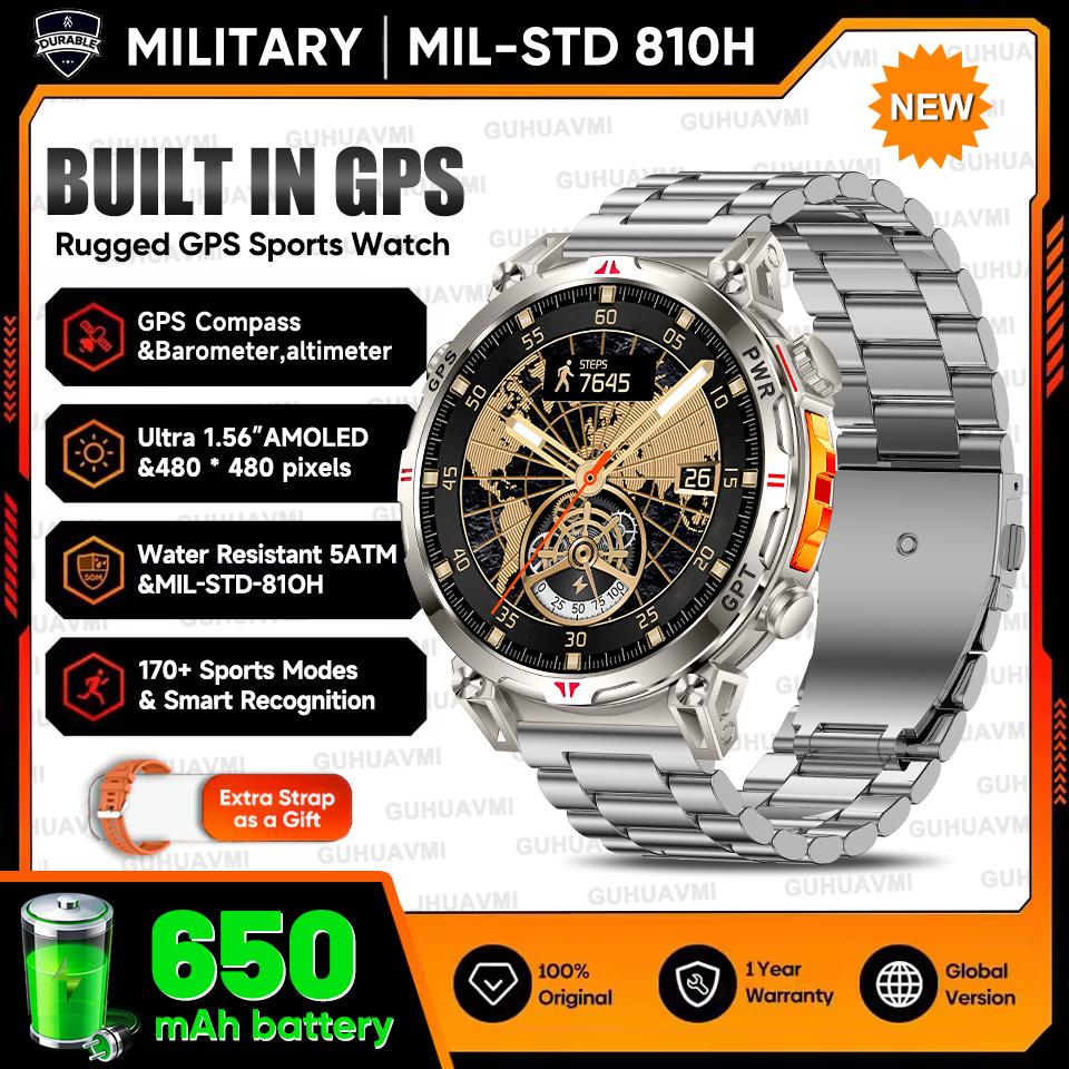 Outdoor GPS Sports Smart Watch Men Built in GPS Compass 5ATM Waterproof Bluetooth Call HD AMOLED Screen Fitness Smartwatch