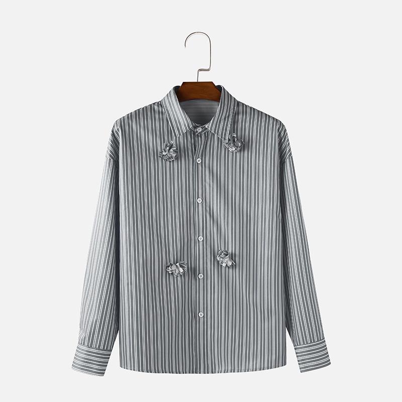 

INCERUN Men Lapel Neck Long Sleeve Striped Flowers Casual Oversized Shirts S чорний