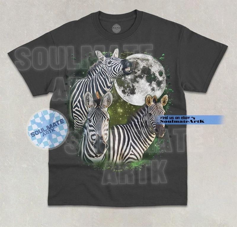 Three Zebra Moon T- Shirt Funny Animal Zebra Lover Wildlife Graphic Unisex Shirt 3XL
