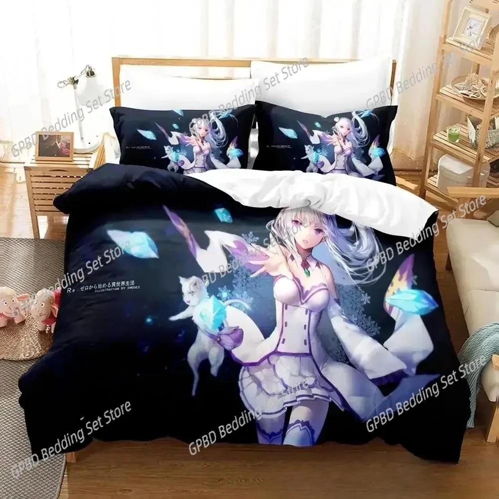 3D Anime Re Zero Rem Ram Emilia 3D Duvet Cover Bedding Set Comforter Linen Pillowcases Home Decor Single Double Twin King Queen