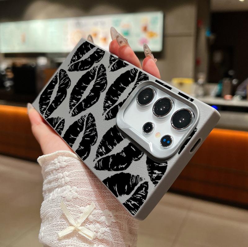 Luxury Black Lips Print Slim Soft Case For Samsung S24 FE S23 Ultra S22 A55 A16 A54 A15 A35 A34 Lens Protection Shockproof Matte TPU Phone Cover