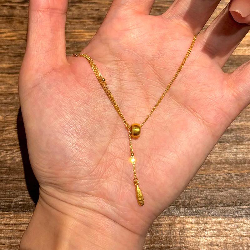 New in brushed water droplet long-style tassel collar chain exquisite simple luster necklace light luxury pendant 45CM