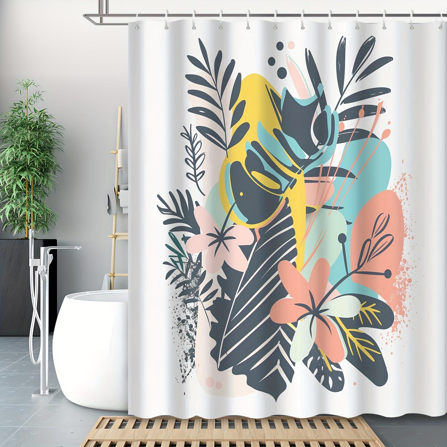 

1Pc Modern Minimalist Art Floral Printed Shower Curtain, Polyester Fabric With 12 Hooks, Bathroom Accessory W60H190(CM)-1 Pcs