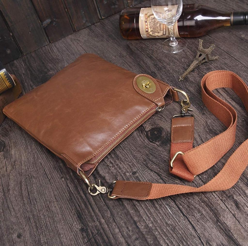 Retro Style Shoulder Bag Crossbody Bag Waterproof Lightweight PU Leather Brown Brown [MaRowsm] Men's