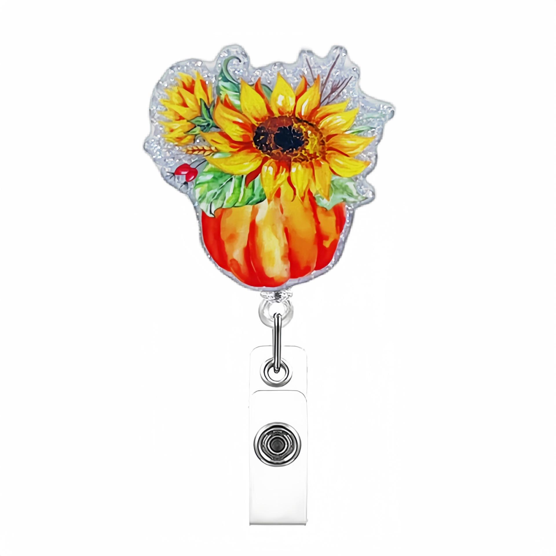 

Halloween Badge Holder Reliable Sunflower Badge Reel Pumpkin Badge Holder Compact For Hospitals Exhibitions Nurses