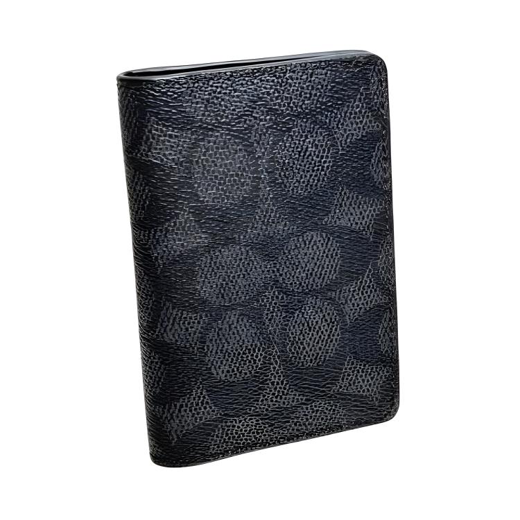 Coach Logo Print Double Fold Design Coated Canvas Card Holder Men Accessories Charcoal Black CW367-MI5