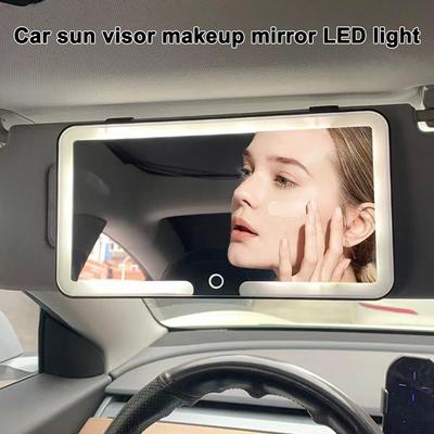 Araba LED HD Ayna Makyaj Aynası Üç Vites Ayarlı Güneşlik Plakası İç Arka Ayna Karartılabilir Otomatik Makyaj Aynaları