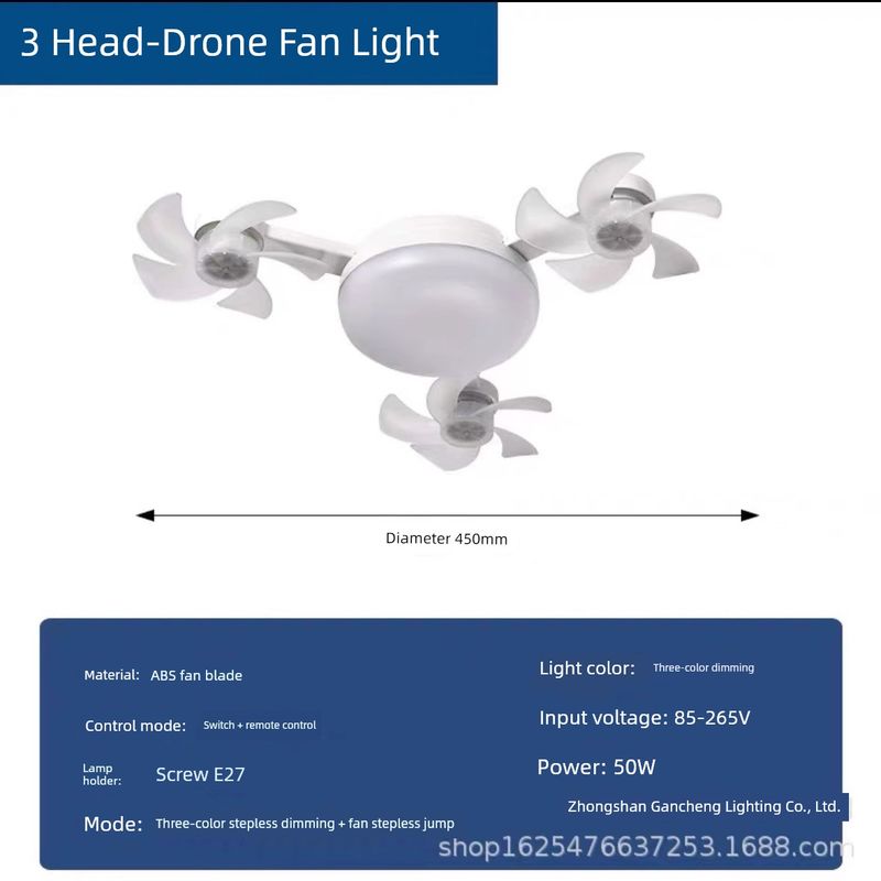 

2025 New Arrival Minimalist Fan Lamp E27 Screw Fan-Style Ceiling Lamp Bedroom Noiseless Remote Control Ceiling Fan Lights Eye Protection Energy Saving [50W three heads] gift-Remote Control + battery