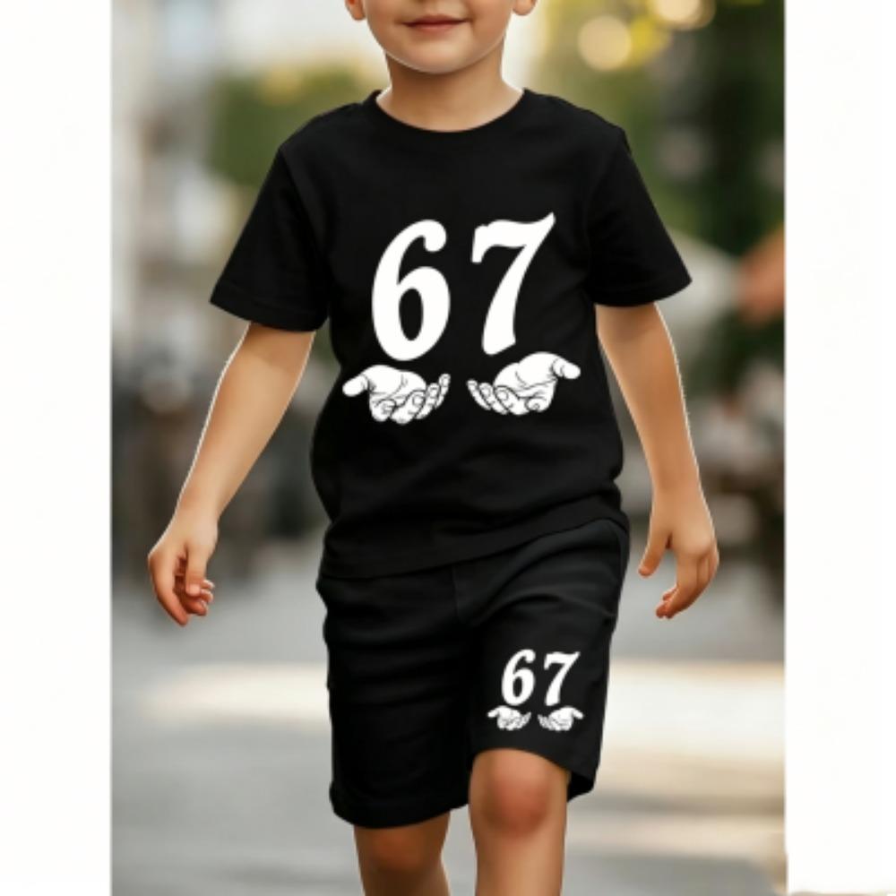 

Funny 67 palm Printed 11 colors Kids T-shirt and Shorts 2 Piece Set Summer Home Outdoor Casual Outfit for Boy and Girl s T-shirt sports Set 5-6Y